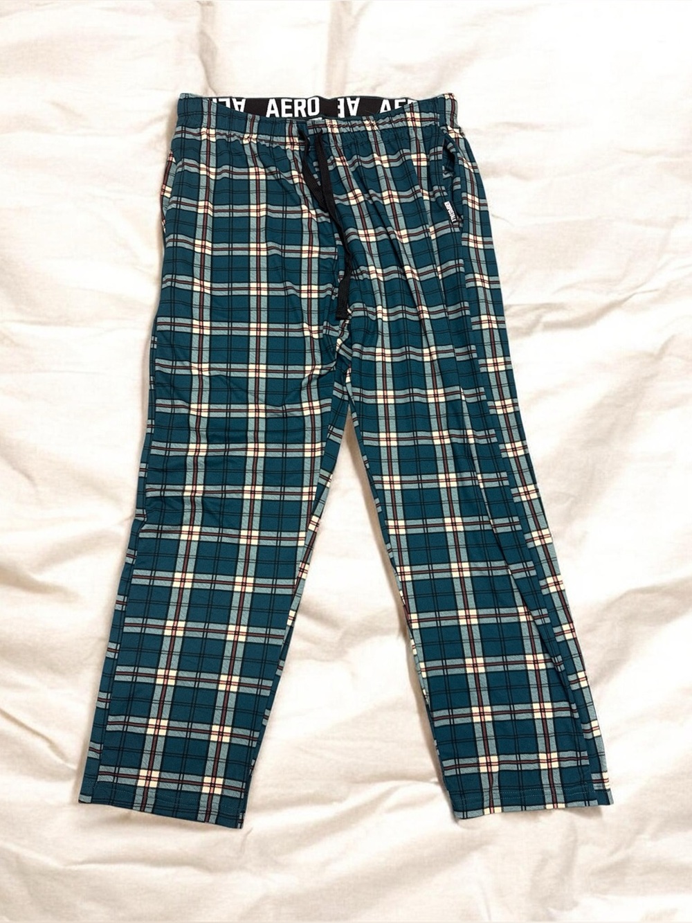 AEROPOSTALE Men’s Plaid Lounge Sleep Pants Size M Teal Drawstring Pajama Bottoms